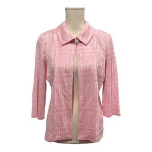 Ming Wang Womens S Blazer Jacket Pink Textured Single Neck Button 3/4 Sleeve